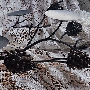 Set Of 2 Wrought Iron Pinecone Candleholder